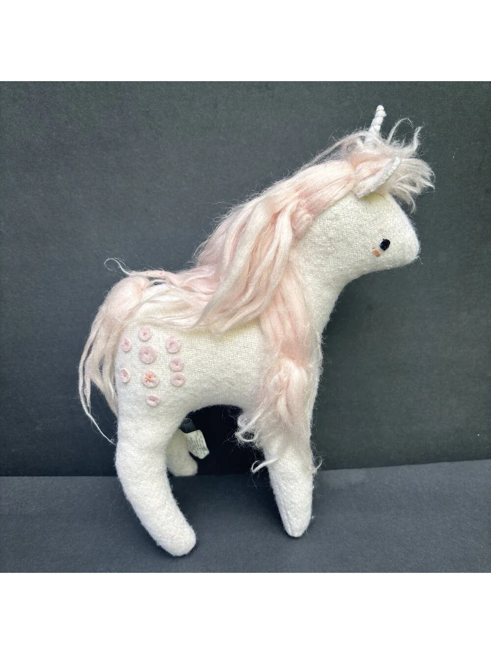 Crate and Barrel Land of Nod White Unicorn Plush Stuffed Animal Wool Blend 9”